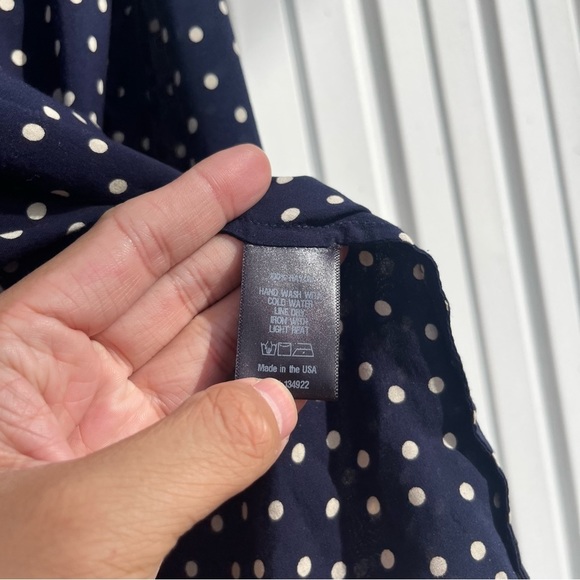 EMERSON FRY navy blue polka dot long puff sleeve button up blouse - Picture 7 of 7